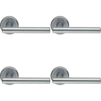 Loops 4x PAIR Straight T Bar Handle on Round Rose Concealed Fix Satin Chrome