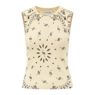 Kujten Round-neck Knitwear, female, Beige, Size: L Ribbi Bandana Tank Top