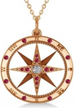 Allurez Extra Large Compass Pendant For Men Ruby & Diamond Accented 14k Rose Gold (0.45ct)