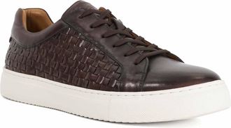 Dune London Mens Tj - Leather Woven Detail Lace Up Trainers - Brown - Size UK 12
