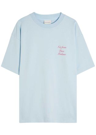 Dr&ocirc;le de Monsieur DR&Ocirc;LE DE Monsieur Le T-shirt Slogan Logo-print Cotton T-shirt - Light Blue - XL