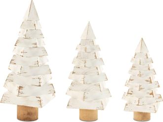 Melrose International Modern Wood Pine Tree (Set of 3) - White, Beige