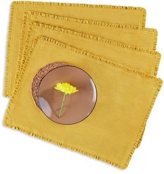 Solino Home Linen Placemats Set of 4, 14 x 19 Inch for Dining Table, Holiday and Everyday Table Decor - Juliette Ruffle in Mustard Yellow at
