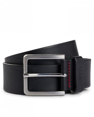 HUGO BOSS Hugo Gionios Mens Grainy Embossed-Leather Belt with Brushed Metal Hardware - Black - Size 34 inches