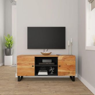 Berkfield Home TV Cabinet 105x33x46cm Solid Wood Acacia in Black | Size: 105 x 33 x 46 cm
