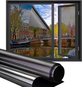 OEM L&aacute;mina Para Ventanas - L&aacute;mina De Privacidad - L&aacute;mina Solar - Bloqueo De Calor - Efecto Espejo - 60x200 Cm - Negro