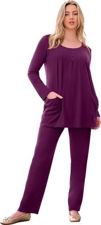 Roaman's Plus Size Two Pocket Long Sleeve Soft Knit Swing Tunic in Dark Berry at Nordstrom, Size Medium