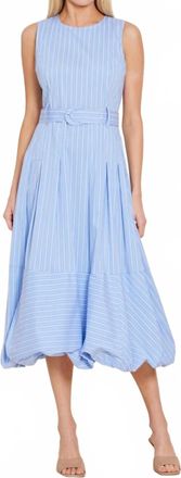 Dolce Cabo Poplin Beleted Bubble Midi Dress In Blue Multi