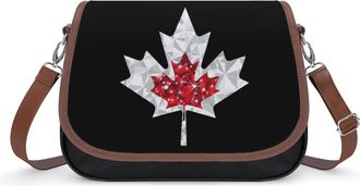 Generic Diamond Maple Canada Flag Crossbody Bag Womens Handbag PU Message Bags Shoulder Purse with Adjustable Strap