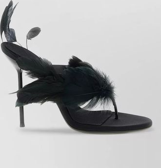 PARIS TEXAS silk feather thong mules
