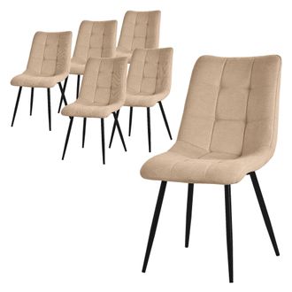 ML Design Ml-design - Juego De 6 Sillas De Comedor Marr&oacute;n Claro Asiento Acolchado Para Cocina O Sal&oacute;n Con Funda De Tela Y Patas De Acero Negro Sill&oacute;n Tapizado S