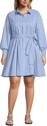 Lands End Poplin Button Front Dress with Godets in Light Sea Blue/white Stripe at Nordstrom, Size 1X