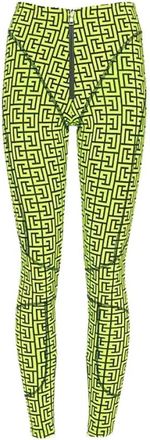 Balmain Monogram Compressie Legging met Rits - Dames - Leggings - Groen - S - Katoen - Broeken