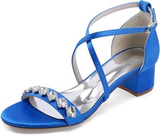 Generic Wedding Sandals Womens Chunky Open Toe Bridal Dress Low Heels Prom Party Dress Shoes 4.5Cm,Royal Blue,8 UK