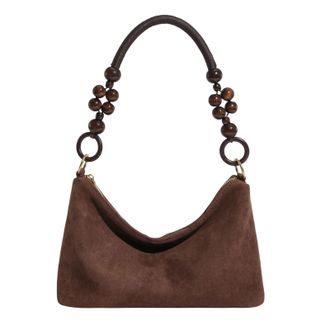 Generic Kexpery Womens faux suede handbag with beaded handles, small elegant travel bag for shopping and going out