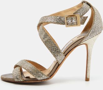 Jimmy Choo London Gold Glitter Louise Strappy Sandals