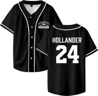 Generic Heated Rivalry Hollander 24 Merch Baseball Jersey Shirt V-Neck Unisex Short Sleeve Streetwear Clothes (XL,Black)