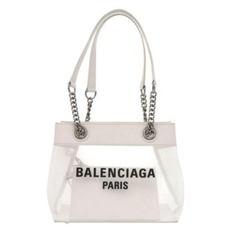 Balenciaga White Mesh Leather Pouch Tote Bag (Pre-Owned)