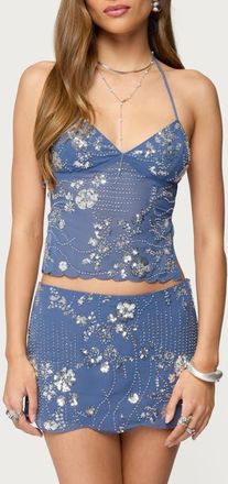 Edikted Nelley Sequin Backless Halter Top in Blue at Nordstrom, Size X-Small
