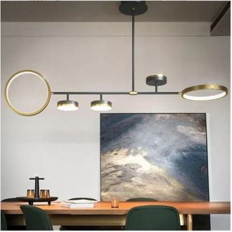 Trade Shop Lampadario a Sospensione Led 37w Con 5 Cerchi Orizzontale Nero Oro Luce Fredda 71361 - - Trade Shop Traesio