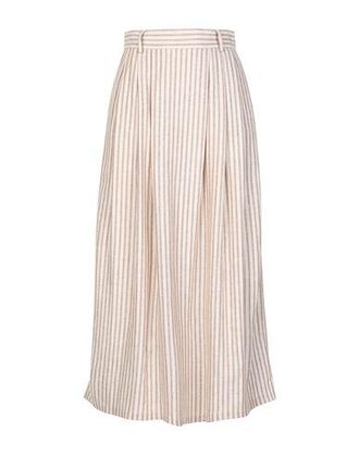 8 by YOOX STRIPED LINEN HIGH-WAIST PLEATED MIDI SKIRT