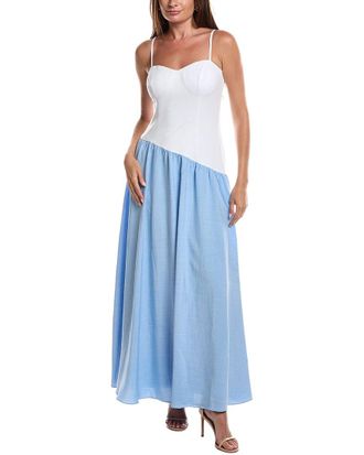 Rene Ruiz Sweetheart Colorblock Drop-Waist Maxi Dress