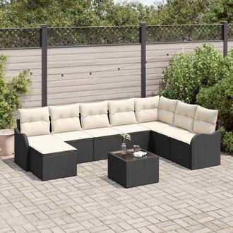vidaXL Vidaxl - Conjunto De Sof&aacute; De Jard&iacute;n 9 Pcs Negro, Blanco Polirat&aacute;n
