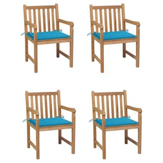 vidaXL Sillas De Jard&iacute;n 4 Uds Madera Maciza De Teca Con Cojines Azules Vidaxl