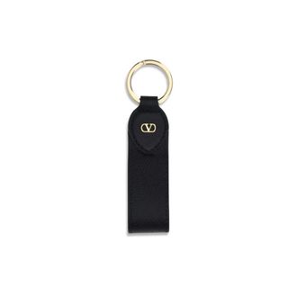 Valentino Garavani Keyrings, female, Black, Size: ONE SIZE VLogo Keyring Gold Finish Leather Accessory