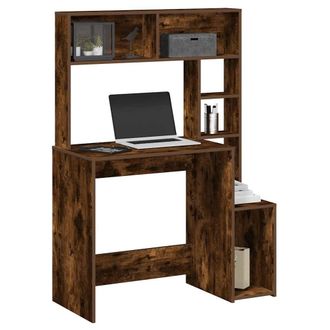 Berkfield Home Desk with Shelves Smoked Oak 100x45x140 cm Engineered Wood in Brown | Size: 100 x 45 x 140 cm