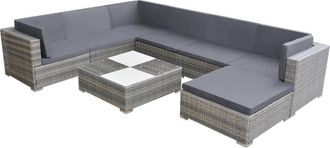 vidaXL Set De Muebles De Jard&iacute;n 8 Pzas Y Cojines Rat&aacute;n Sint&eacute;tico Gris Vidaxl
