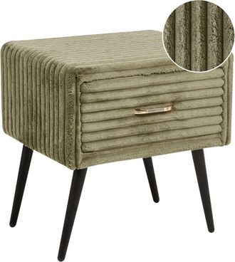 Beliani Beliani - Corduroy Jumbo Cord Upholstered Bedside Table Nightstand 1 Drawer Green Flayat