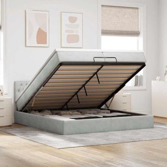 vidaXL Estructura Cama Otomana Colchones Terciopelo Gris Claro