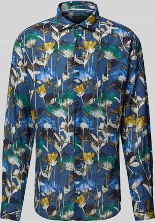 Olymp Level 5 Regular Fit Leinenhemd im Allover-Look in Marine, Gr&ouml;&szlig;e M