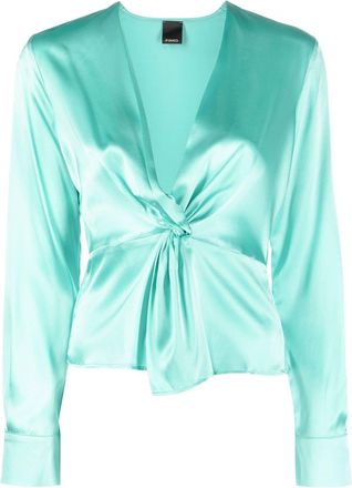 Pinko twist-detail silk blouse - women - Spandex/Elastane/Silk - 42 - Green