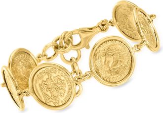 Ross-Simons Italian 18kt Gold Over Sterling Replica Coin Bracelet