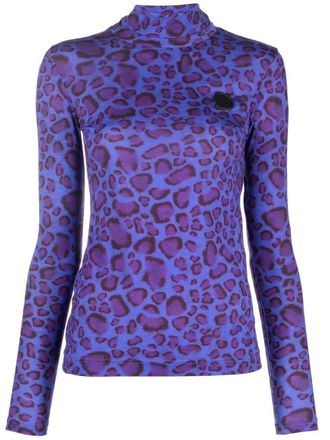 Viktor & Rolf logo-patch long-sleeve T-shirt - women - Lyocell/Cotton - S - Blue
