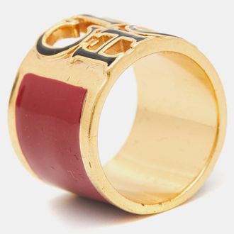 Carolina Herrera Ch Enamel Gold Tone Ring