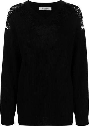 Valentino Garavani Lace-Embellished V-Neck Jumper