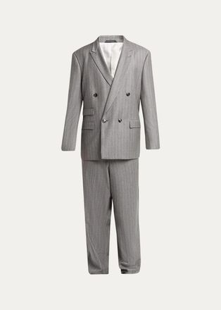 Giorgio Armani Mens Wool Pinstripe Oversized Double-Breasted Suit