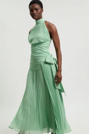 Karen Millen Womens Crinkle Chiffon Halterneck Top - Green - Size 18 UK