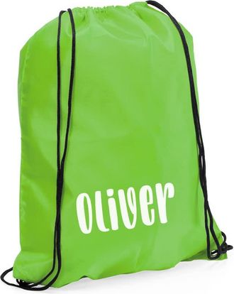 eBuy GB Personalised Drawstring Bag with Custom Name, Kids Backpack, Gym Rucksack, School Sport Bag, Childrens PE Kit (Lime Green)
