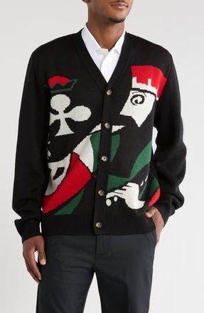 Malbon Golf Kingston Wool Blend Graphic Cardigan in Black at Nordstrom Rack, Size Xx-Large