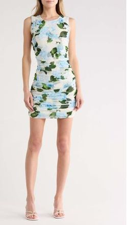 L'agence Sallie Floral Sleeveless Mesh Minidress in Ivory/Lt Blue Lrg Hydrangea at Nordstrom Rack, Size 14