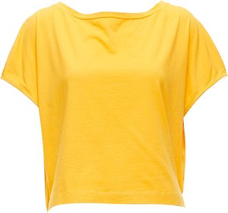 Marni mango yellow cotton blue trim ruched sides cap sleeve t-shirt top IT38 XS
