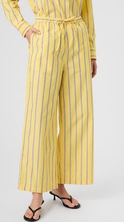 French Connection Rhodes Pop Nico Stripe Cotton Drawstring Pants in Daisy Yellow Multi at Nordstrom, Size X-Large