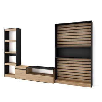 Skraut Home Muebles De Sal&oacute;n Para Tv, Conjunto De Muebles Comedor, 320x186x35cm, Mueble Televisi&oacute;n, Estilo Moderno, Roble Y Negro - Skraut Home