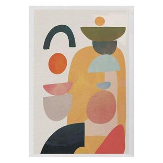 Calicosy Alfombra rectangular cruda con motivos geom&eacute;tricos multicolores