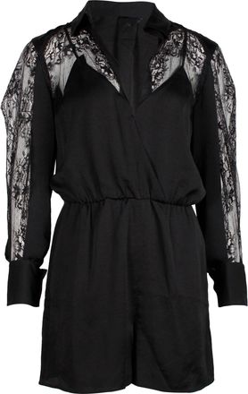 Maje Ines Lace-Paneled Playsuit in Black Polyester
