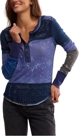 Free People Indie Patchwork Print Cotton T-Shirt in Indigo Combo at Nordstrom, Size X-Large